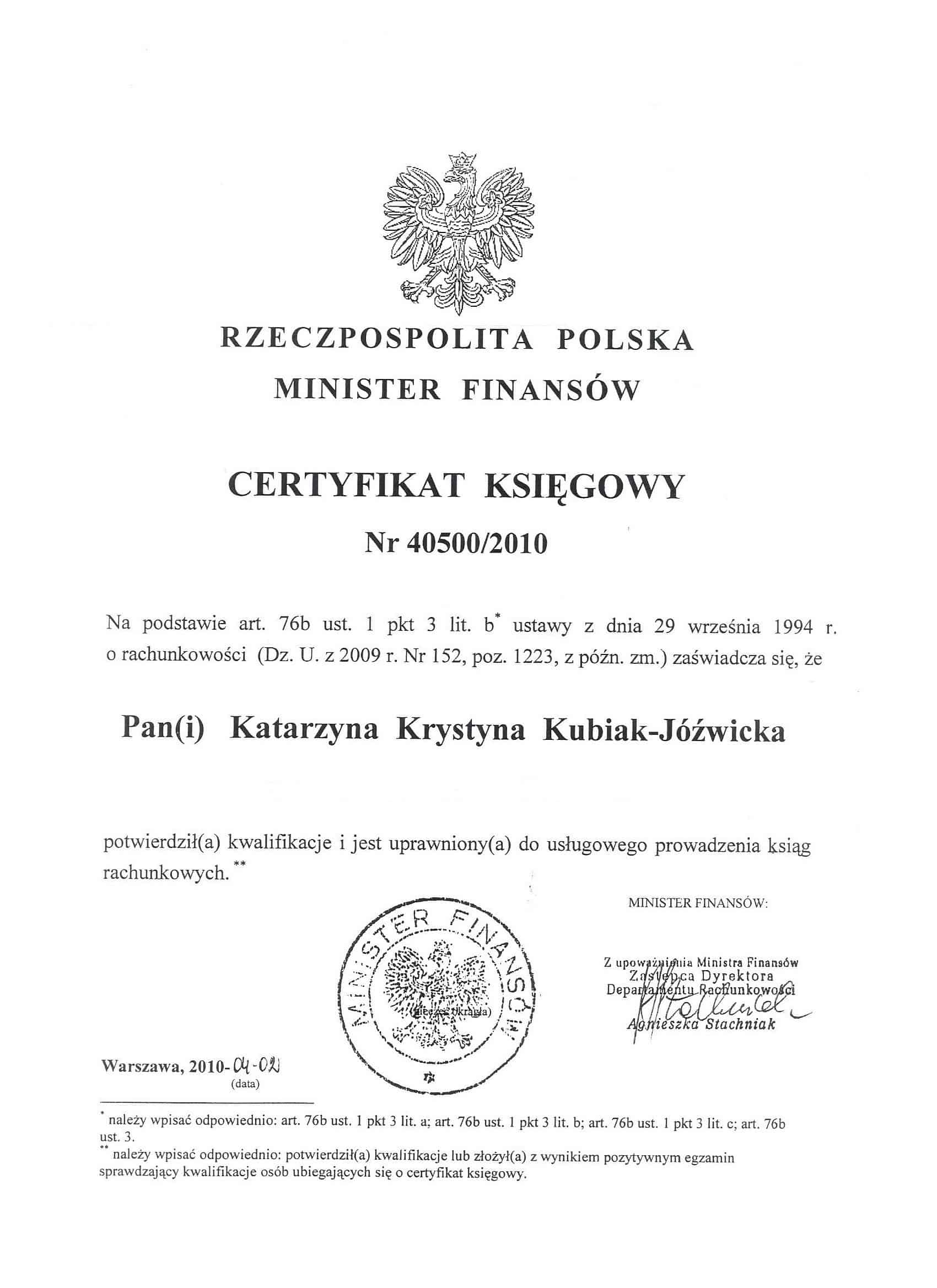 certyfikat księgowy